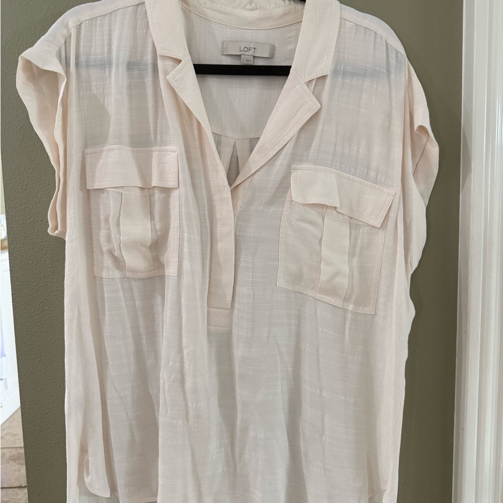 LOFT Light Cream Blouse with Pockets